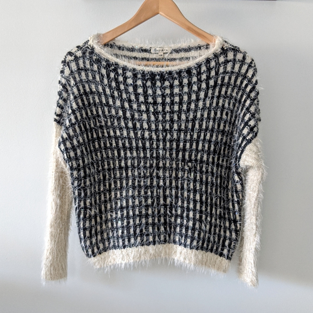 Lucy & Co Checkered Eyelash Knit Sweater S